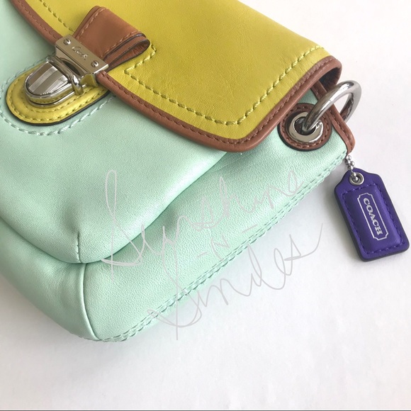 Coach POPPY Color-Block Aqua Green/Chartreuse Leather Flap Crossbody 48941
SVB4J - Picture 4 of 15